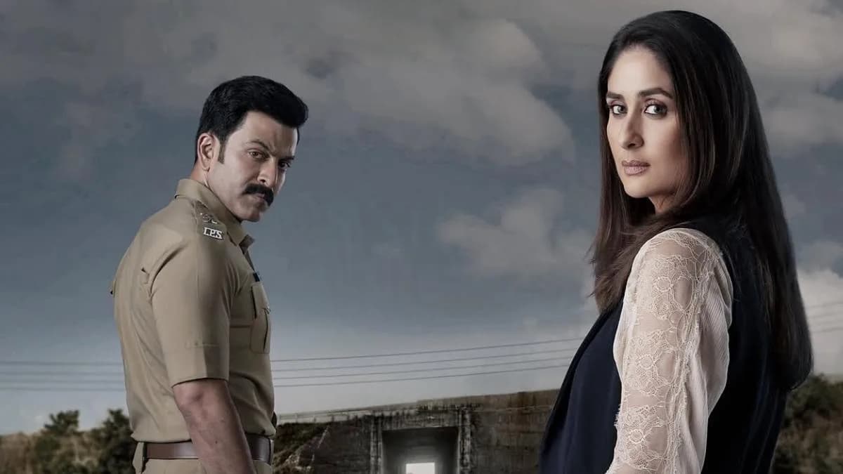Promotional still of Kareena Kapoor and Prithviraj Sukumaran from the film Daayra