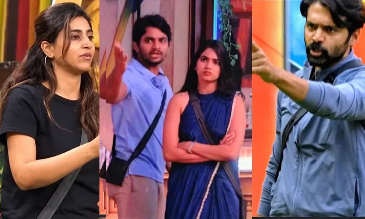 A tense moment between Rohit and Shalini inside the Bigg Boss house, shadows cast across their faces.