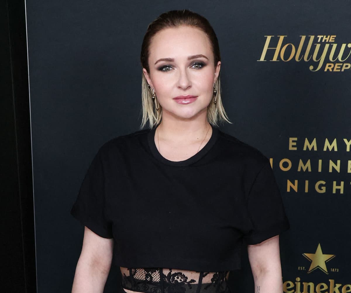 Hayden Panettiere portrait with a subtle overlay of a police tape graphic