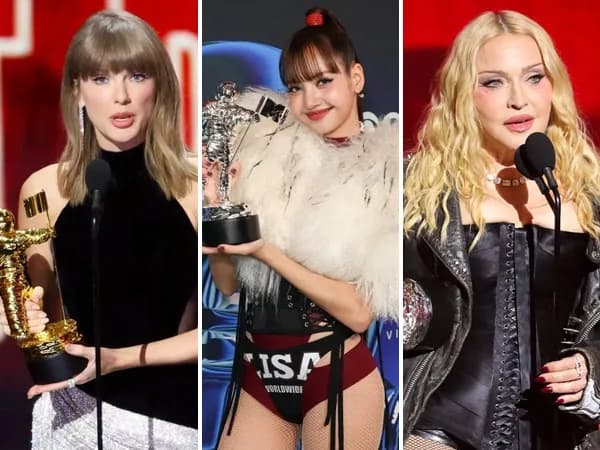 Taylor Swift accepting the Video of the Year trophy at the 2026 MTV Video Music Awards