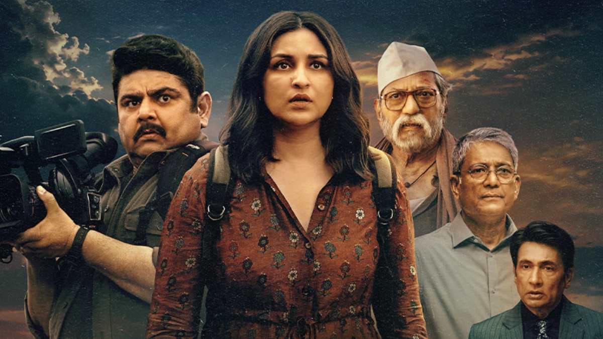 Parineeti Chopra in a tense scene from the Reporting Live trailer, looking directly into the camera.