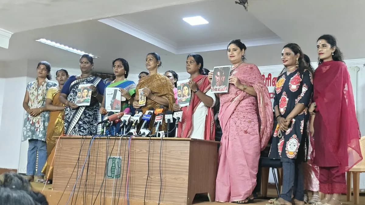 Trans activist Sudha speaking at a press conference about the Tamil movie Dorothy