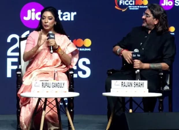 Rupali Ganguly and Rajan Shahi on stage at FICCI Frames 2026 discussing Anupamaa