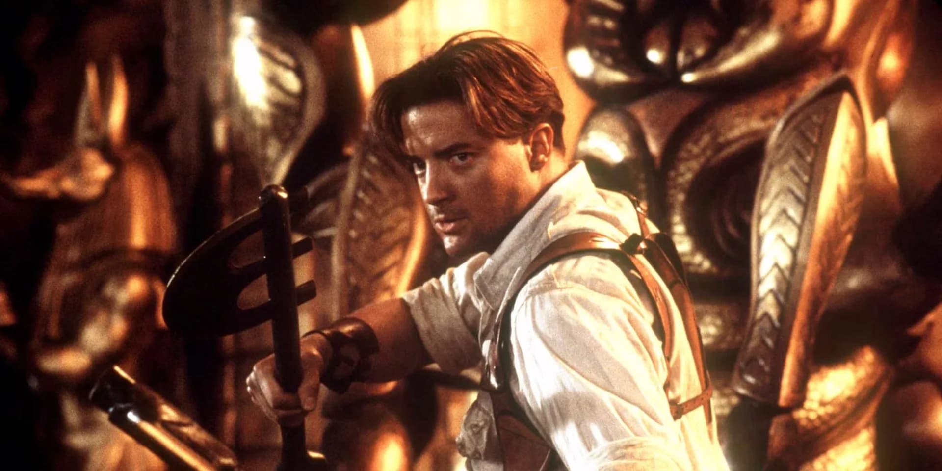 Brendan Fraser as Rick O'Connell in a desert scene from The Mummy film series