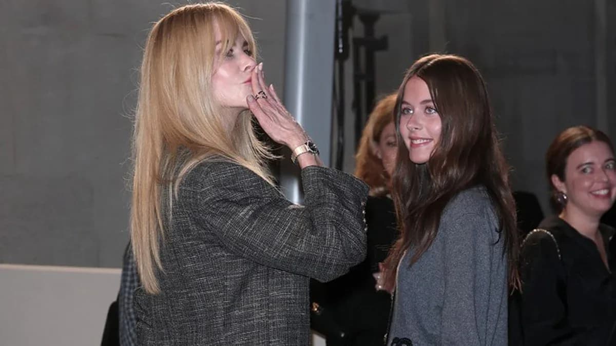Nicole Kidman and her daughter Faith Kidman-Urban walking into the Grand Palais during Chanel's Spring/Summer 2027 show in Paris.