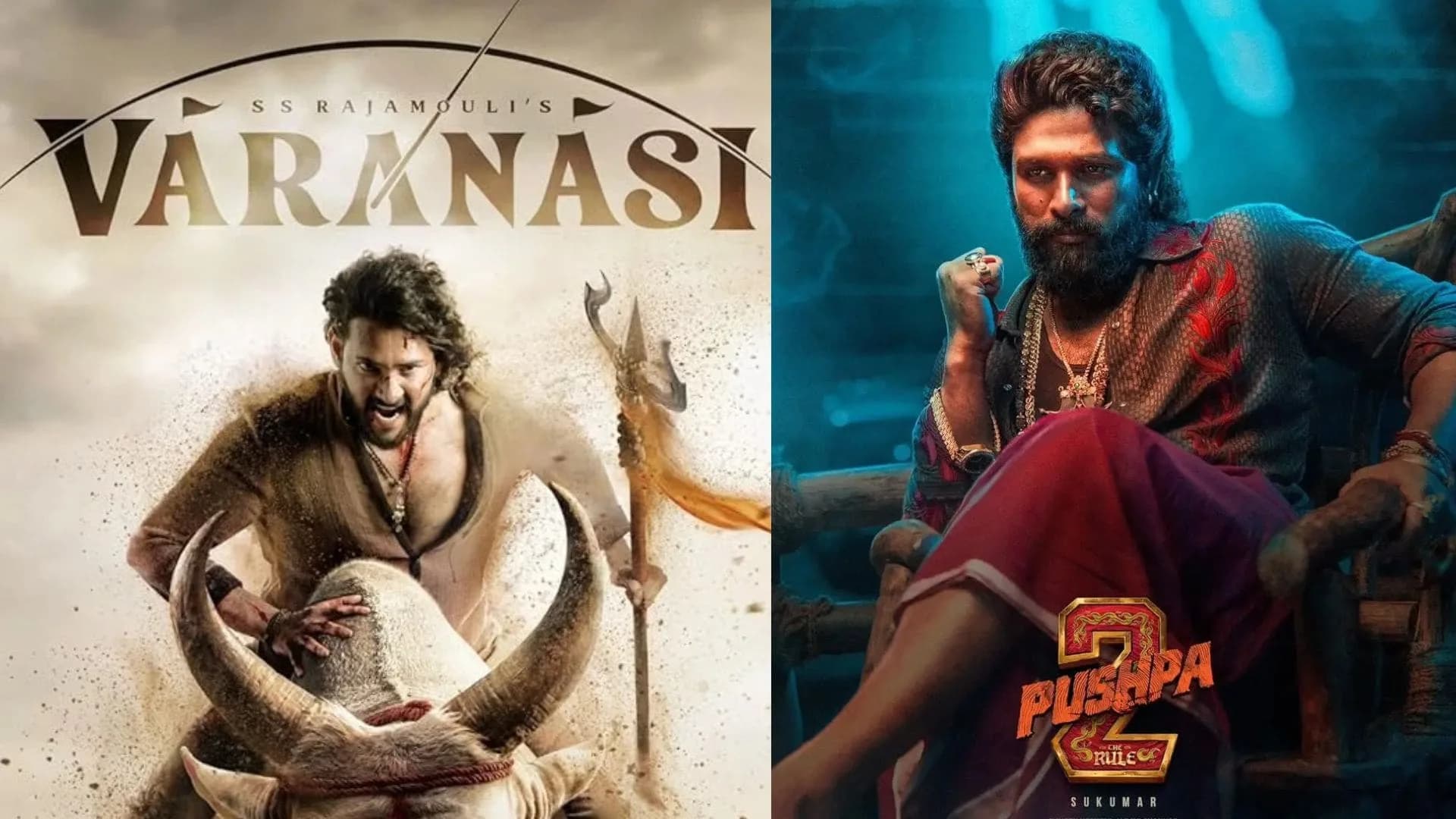 Poster of Varanasi showing Mahesh Babu, Priyanka Chopra Jonas and Prithviraj Sukumaran against a historic Indian backdrop.