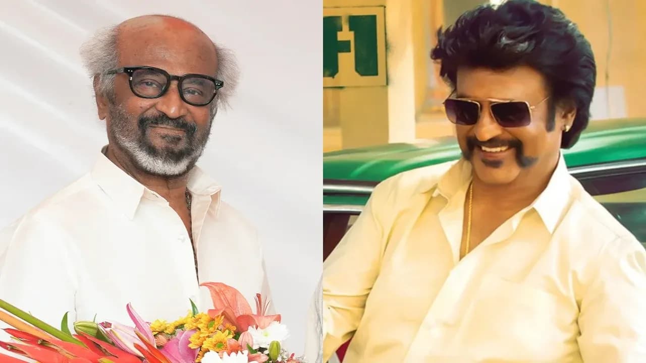 Rajinikanth at the Jailer 2 Super Show event, holding a poster of the film.