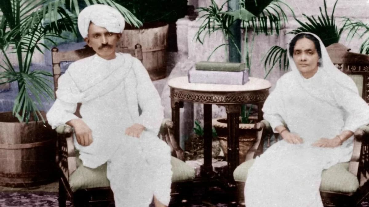 A still from the restored 1968 documentary 'Mahatma: Life of Gandhi', showing black-and-white footage of the Dandi March.