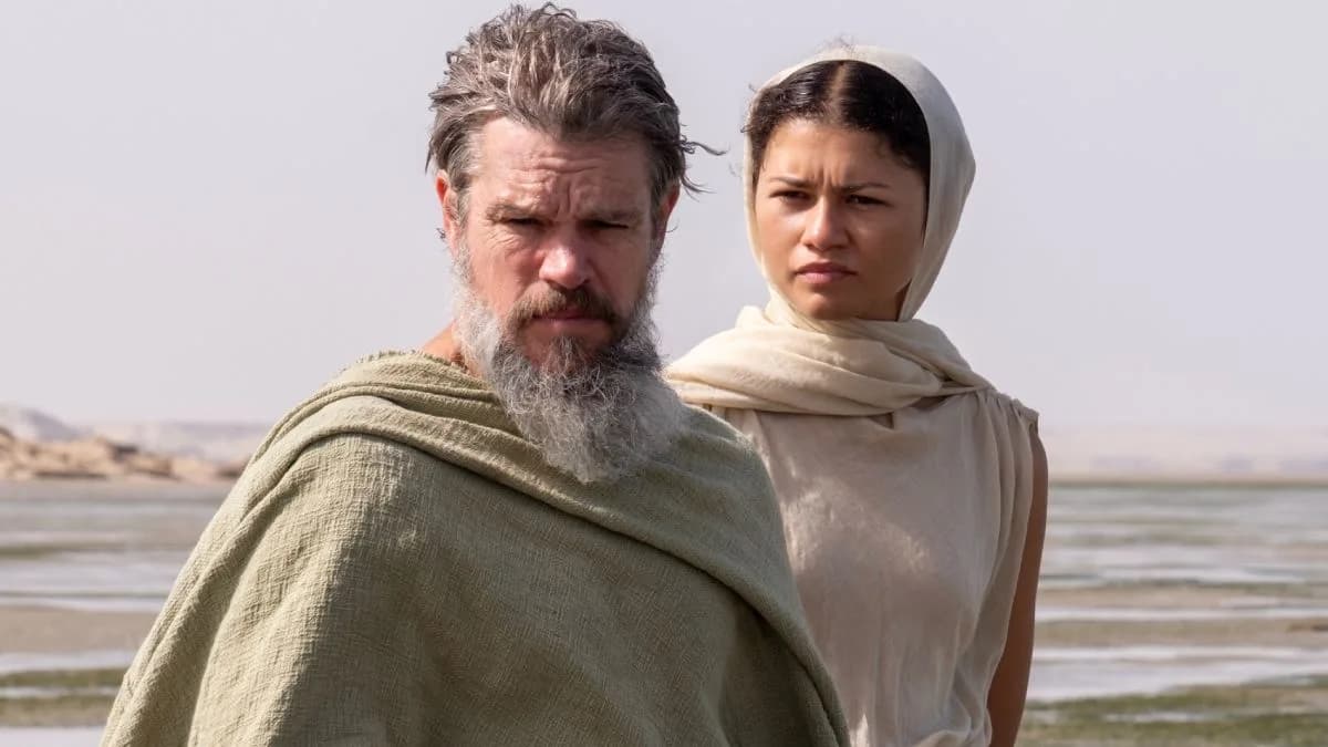Poster or scene still from Christopher Nolan's The Odyssey featuring Matt Damon as Odysseus
