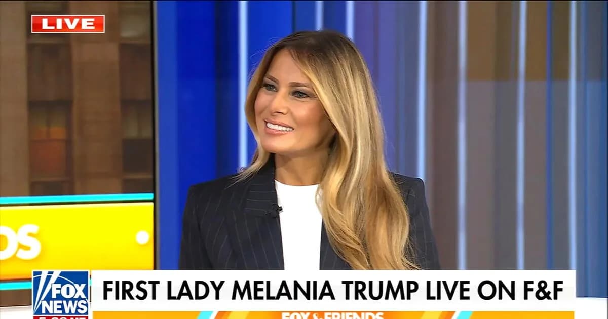 Melania Trump speaking during a television interview appearance