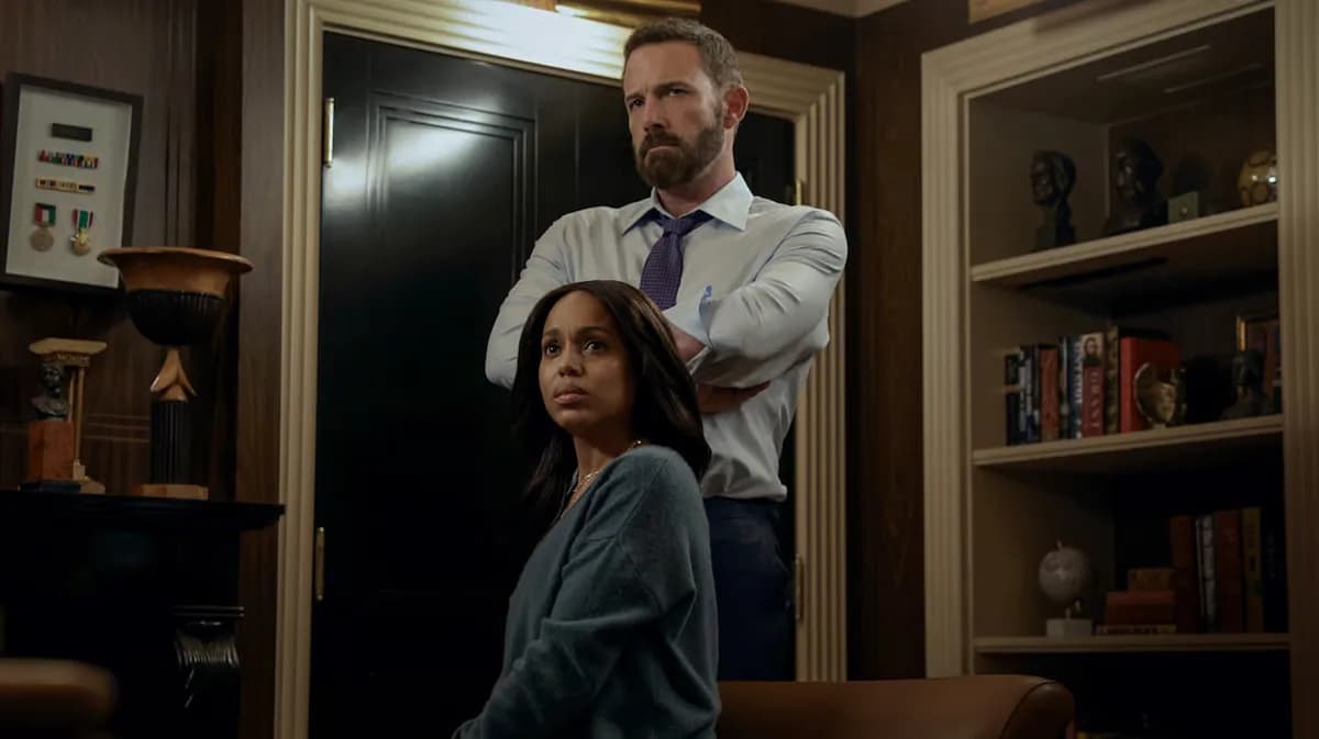 A still from Animals, showing Ben Affleck in a tense moment, surrounded by shadows.