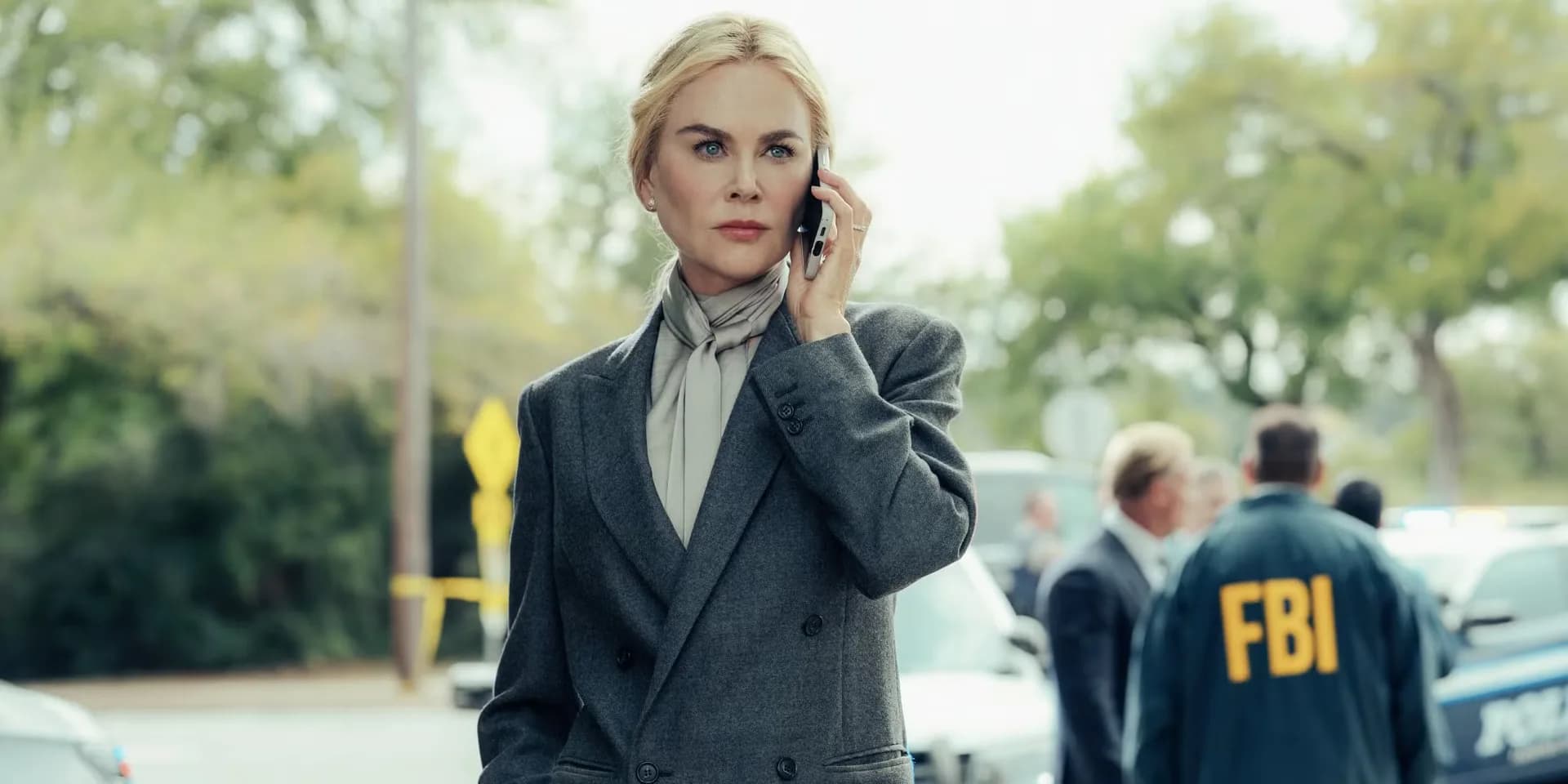 Zoe Saldaña as CIA agent Joe McNamara in a tense moment during the final episode of Lioness Season 3.