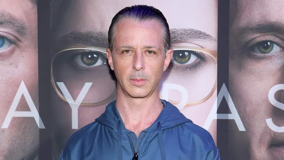 Jeremy Strong in a monochromatic blue Loro Piana outfit at the premiere of The Social Reckoning.