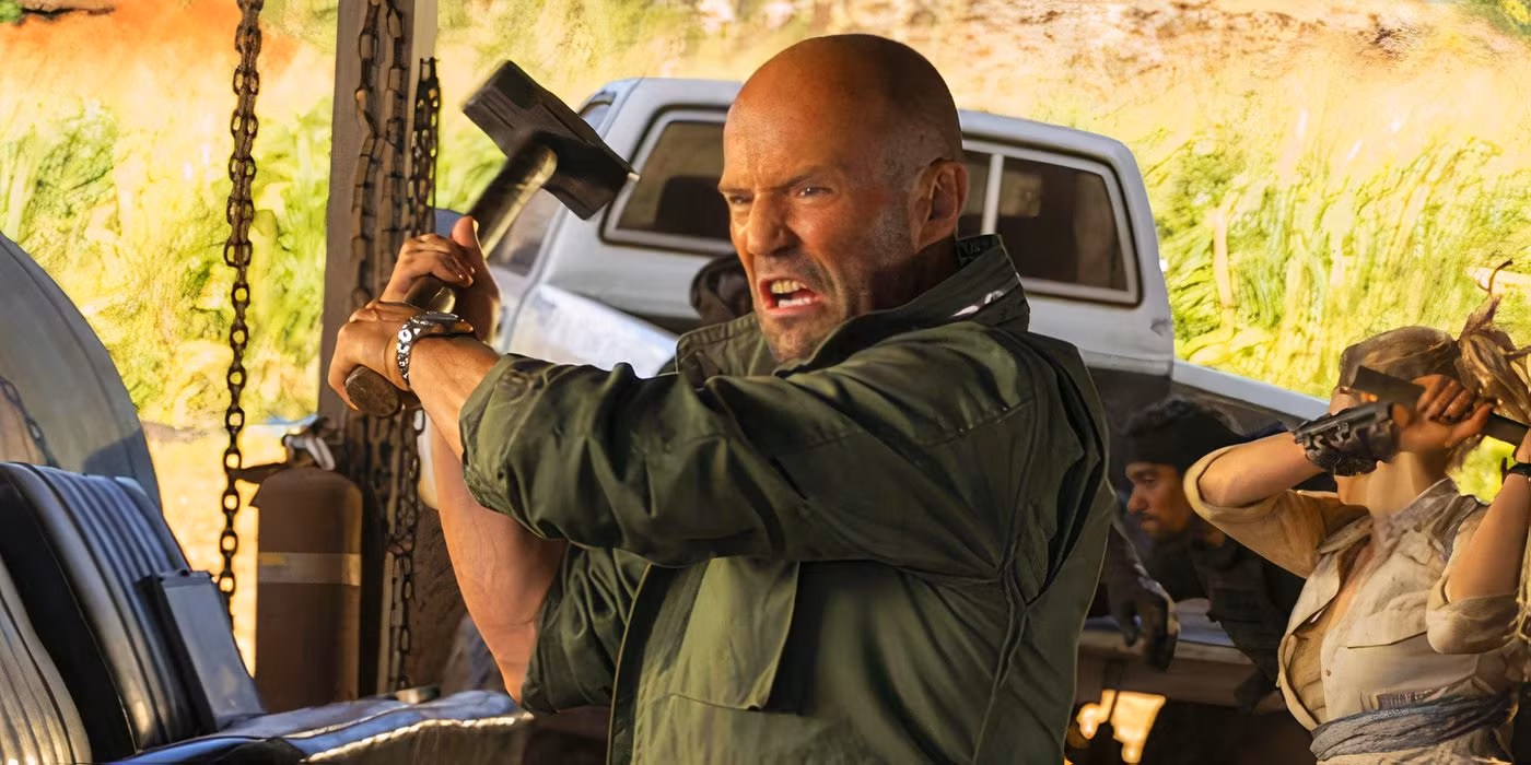 Dwayne Johnson and Jason Statham in character as Hobbs and Shaw from the 2019 action film