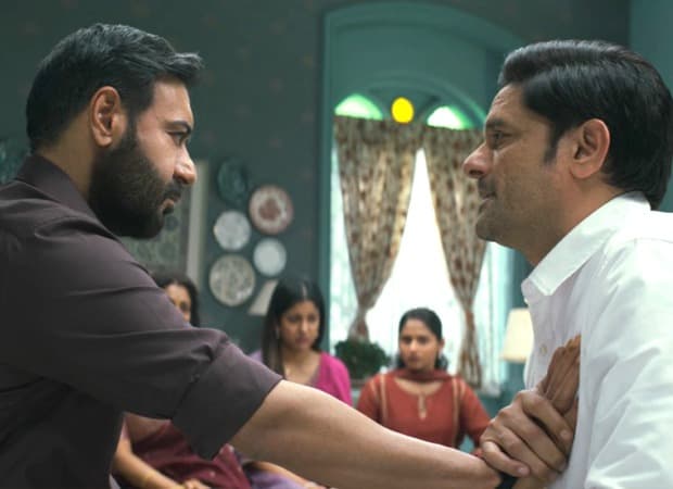 Ajay Devgn as Vijay Salgaonkar and Jaideep Ahlawat as SP Rajveer Singh Tomar in a still from the Drishyam The Conclusion trailer