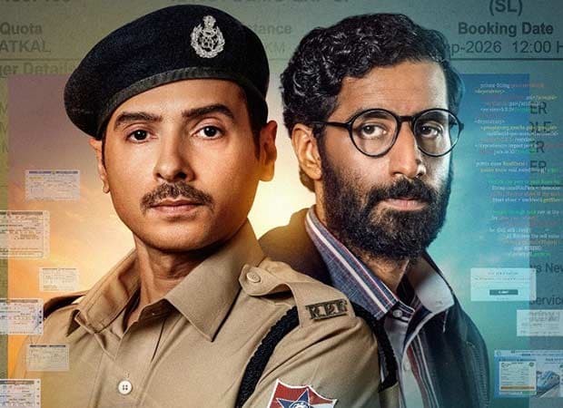 Teaser still from Waiting Hai showing Divyenndu in a Railway Police uniform and Bhuvan Arora as a hacker character against a train station backdrop