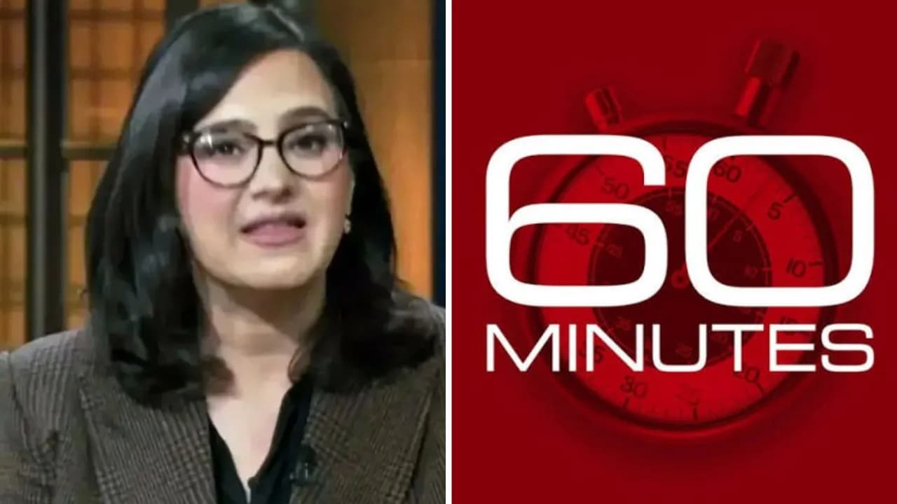 Bari Weiss speaking at a media event, CBS News branding visible in background