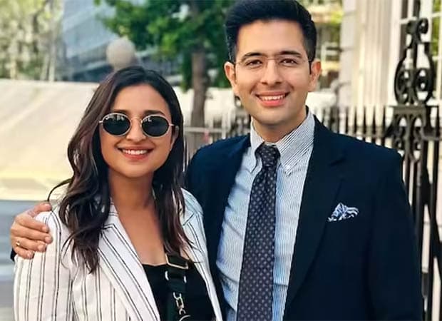 Parineeti Chopra and Raghav Chadha smiling together at a public event
