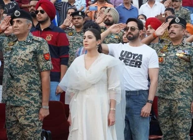 Ayushmann Khurrana and Sara Ali Khan at the Attari-Wagah border Beating Retreat ceremony, promoting Udta Teer