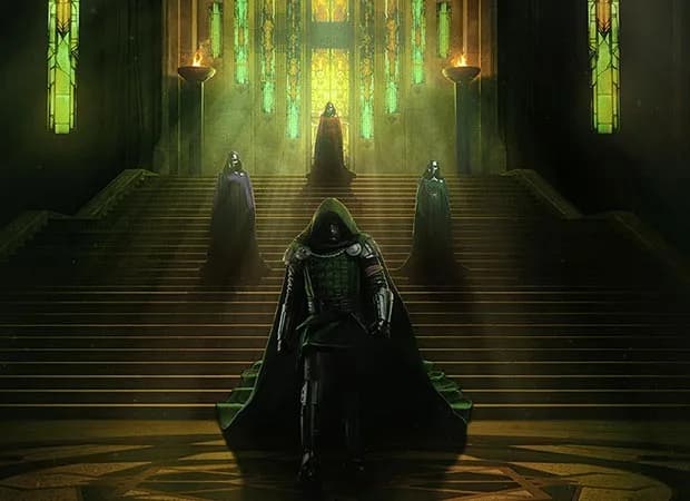 New Avengers: Doomsday poster showing Doctor Doom surrounded by Latverian witches in dark, dramatic lighting.