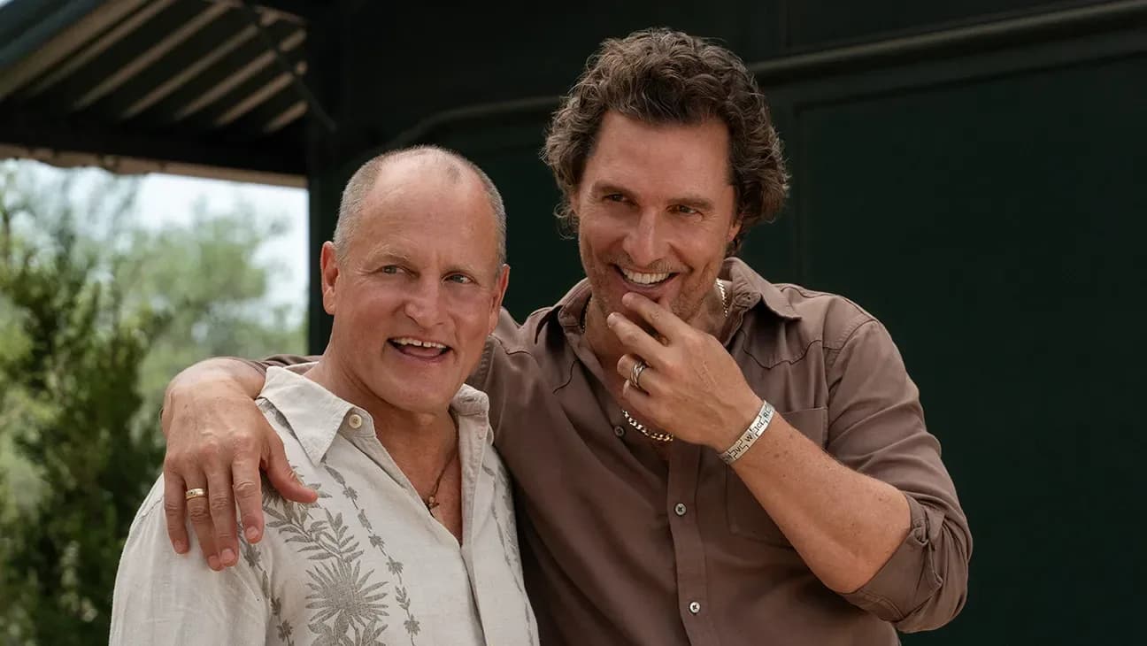 Matthew McConaughey and Woody Harrelson in a promotional still for the Apple TV+ series Brothers