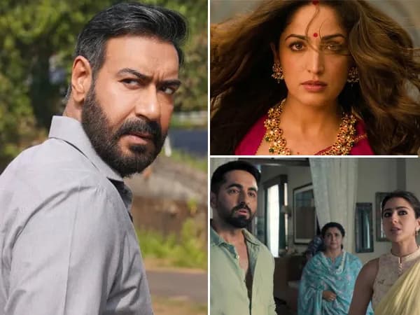Ajay Devgn in Drishyam: The Conclusion, standing in front of a police station, looking tense.