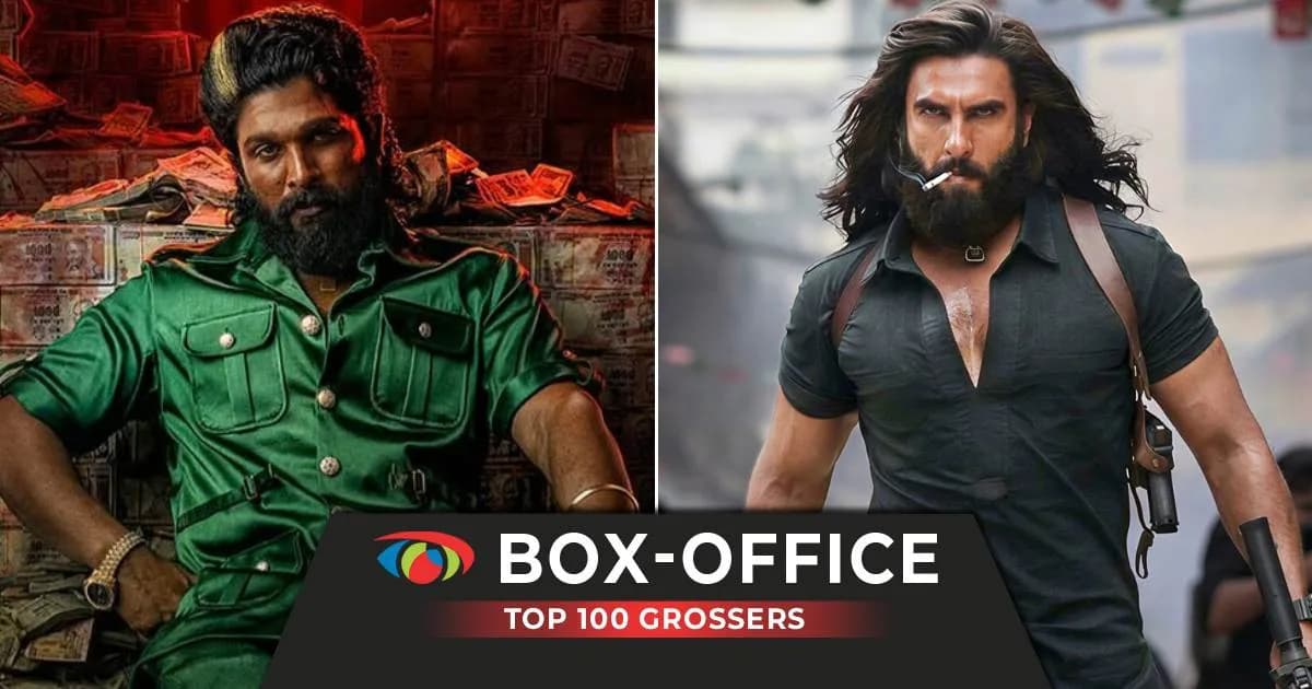Collage of posters for Dhurandhar, Dhurandhar sequel, Pushpa 2 (Hindi), Jawan and Pathaan representing top grossing Hindi films