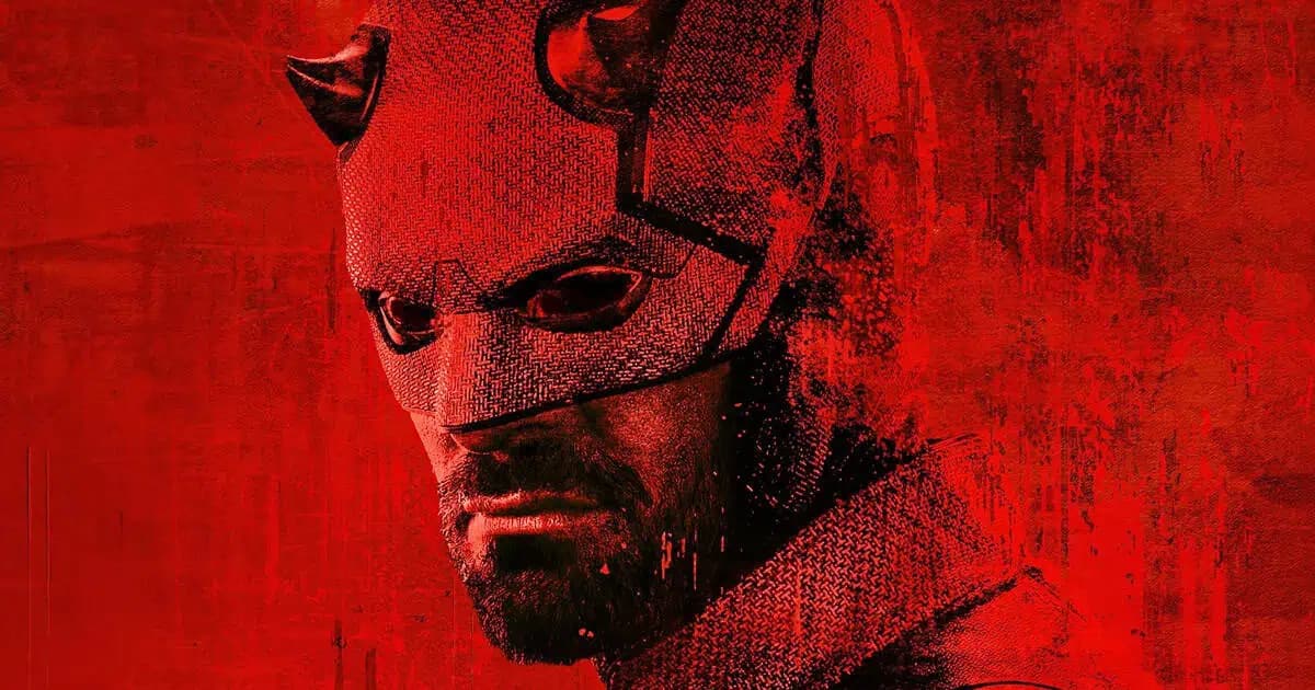 Promotional poster for Daredevil: Born Again featuring Matt Murdock standing in a dimly lit alley, holding his billy club.
