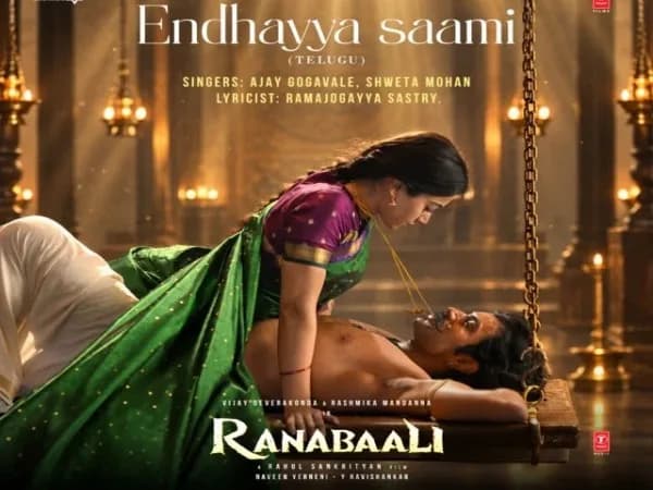 Vijay Deverakonda and Rashmika Mandanna performing the song Endhayya Saami from Ranabaali