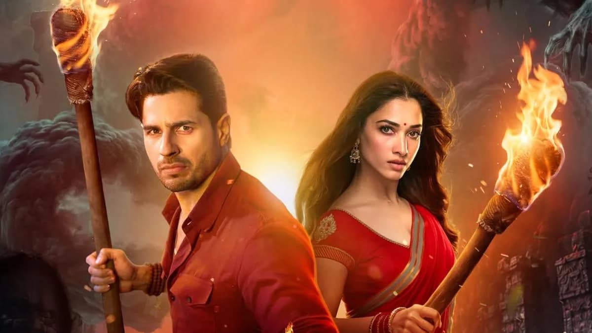 Poster of The Vvaan showing Sidharth Malhotra and Tamannaah Bhatia against a mythic backdrop