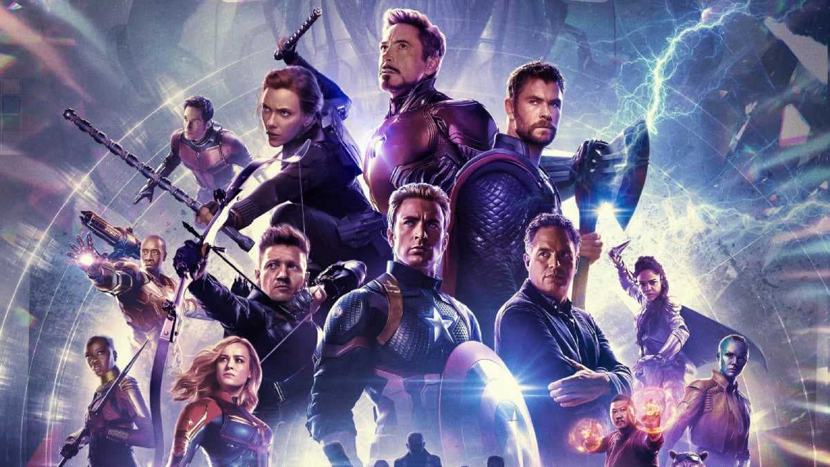 A still from Avengers: Endgame showing the team standing together after the snap.