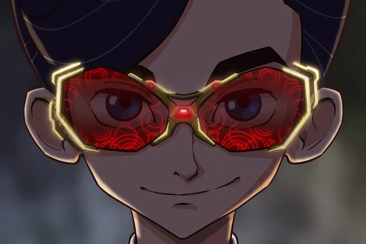 A stylized image of a teenage boy in a suit, standing in front of a glowing underground fairy city, with a faint shimmer of magic in the air.