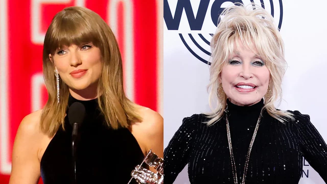 Taylor Swift holding the Video of the Year Moonperson trophy on stage at the 2026 MTV VMAs
