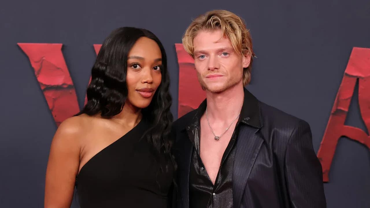 Tom Rhys Harries and Naomi Ackie at the Clayface world premiere, both in black outfits.