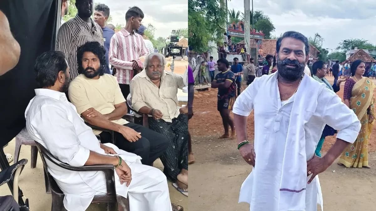 Seeman and Sivakarthikeyan on the set of the Tamil film Seyon in Chennai, 2026