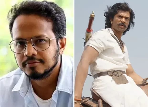 Vijay Deverakonda in character as Ranabaali at the film's pre-release event alongside director Rahul Sankrityan