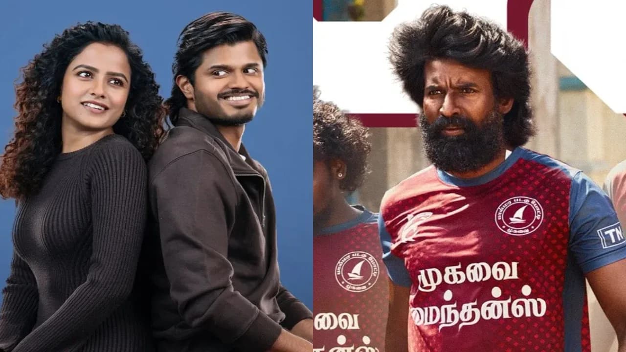 Still from Mandaadi showing Soori and Anand Deverakonda in a boat race scene