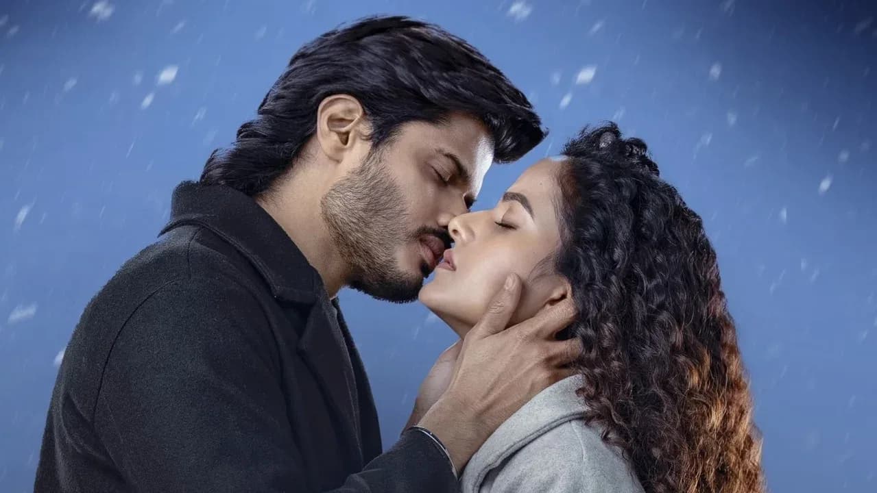 A still from Epic: First Semester featuring Anand Deverakonda and Vaishnavi Chaitanya, set against a London backdrop.