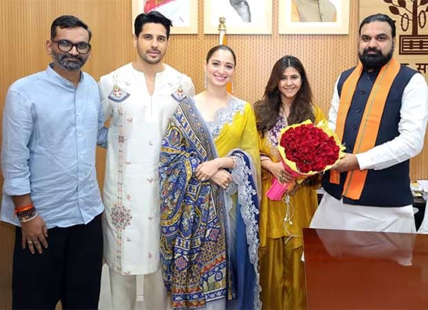 Sidharth Malhotra and Tamannaah Bhatia with Bihar Chief Minister Samrat Choudhary and the team of The Vvaan: Force of the Forrest