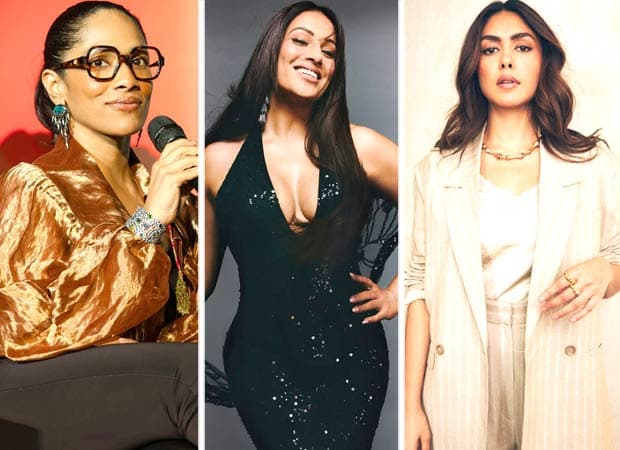 Bipasha Basu featured on Elle India's digital cover, alongside a screenshot of Masaba Gupta's Instagram post praising her physique.