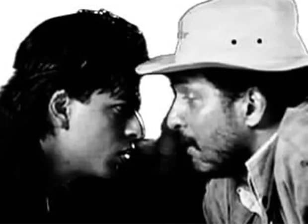 A throwback photo of Shah Rukh Khan and Nana Patekar, both smiling, sitting at a carrom board.