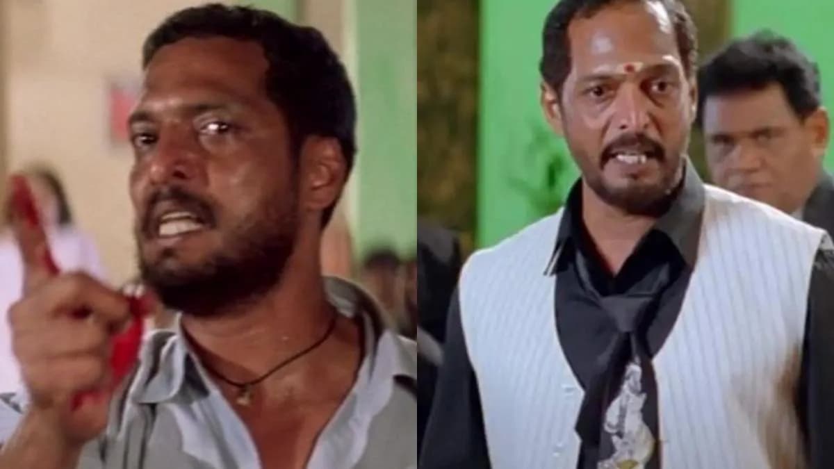 Nana Patekar in a dramatic pose from Krantiveer, mid-sentence, eyes intense