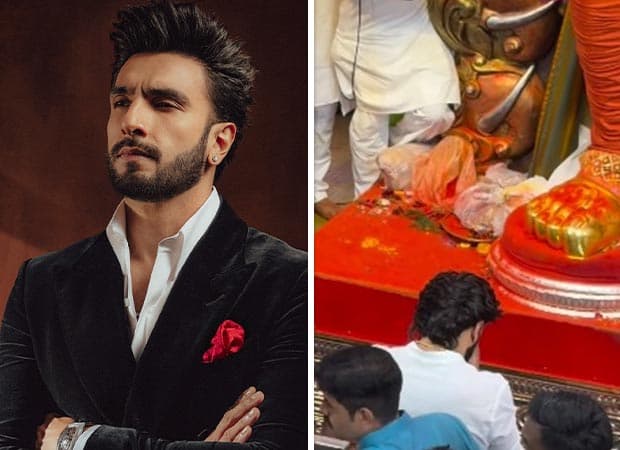 Ranveer Singh dressed in a white kurta-pyjama offering prayers at the Lalbaugcha Raja Ganpati pandal in Mumbai.