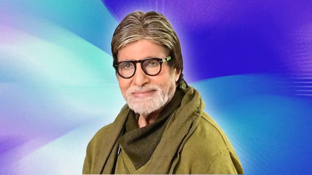 Amitabh Bachchan seated on the KBC stage, clutching his knee after slipping during rehearsal.