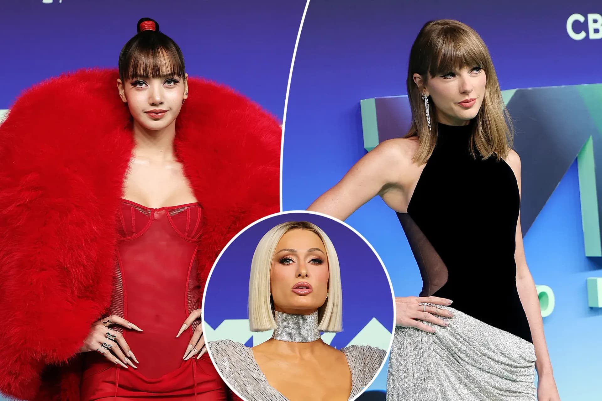 Taylor Swift in silver crystal mesh gown on the 2026 MTV VMAs red carpet