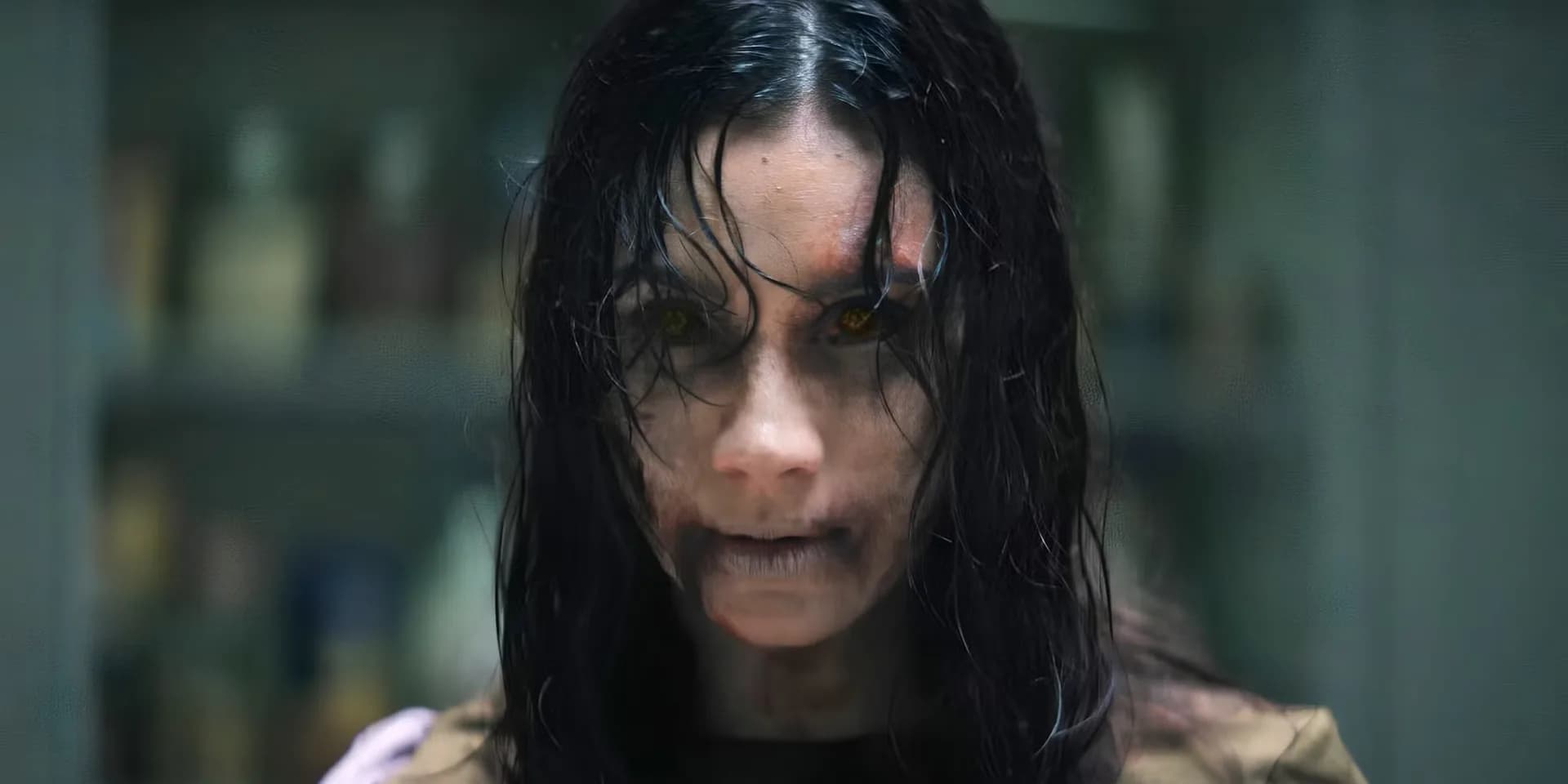 A dark, distorted face in a cracked mirror, reflecting a woman screaming. Text overlay: 'Evil Dead Burn – Now Streaming on HBO Max'
