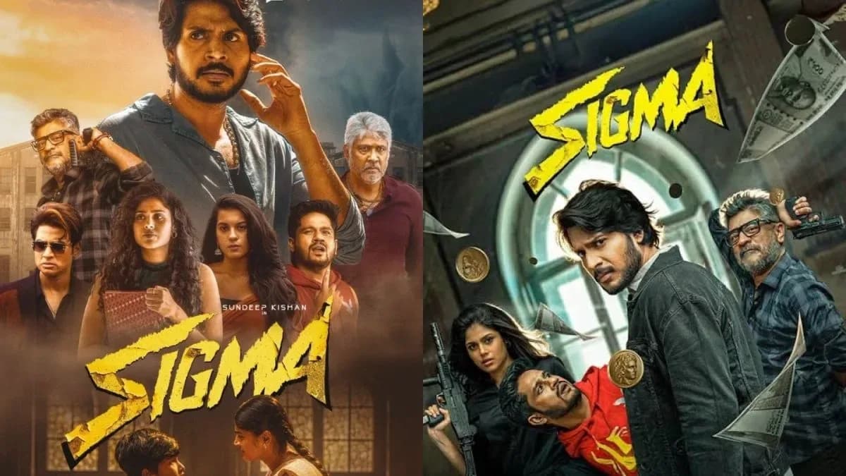 Promotional poster for the Tamil film 'Sigma' featuring Sundeep Kishan and Faria Abdullah in action poses.