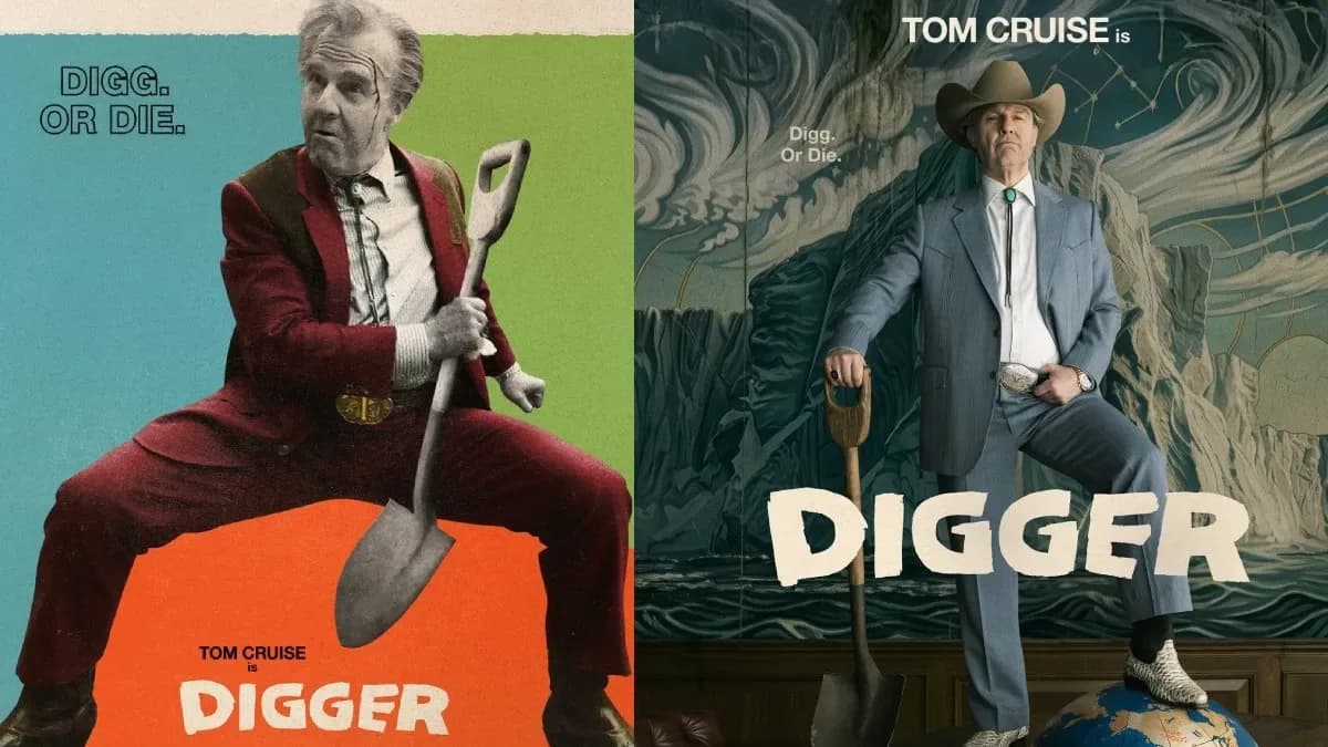 Poster of Tom Cruise in dual role as oil tycoon and activist for the film Digger