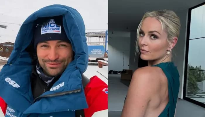 Lindsey Vonn and Matthieu Bailet share a kiss in a swimming pool, from her Instagram summer recap post