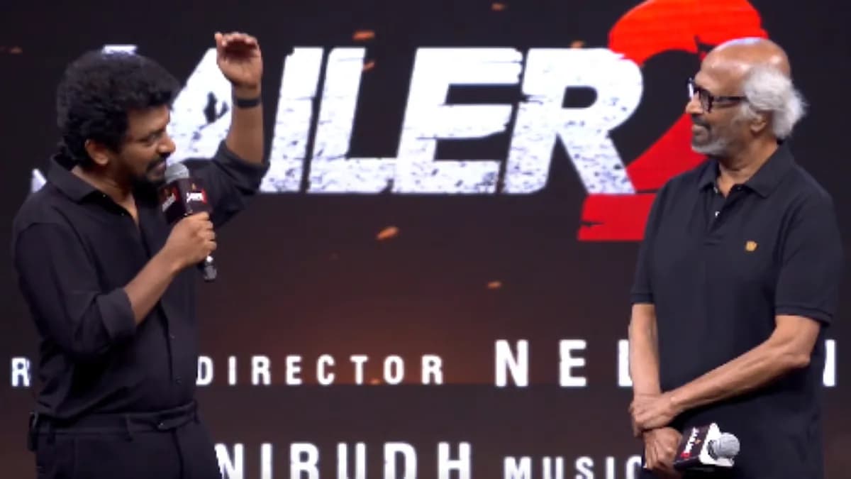 Rajinikanth speaking at a pre-release event for Jailer 2